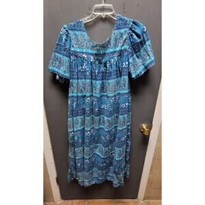 Vintage Phases XL short sleeve paisley housedress pockets cozy cotton kaftan